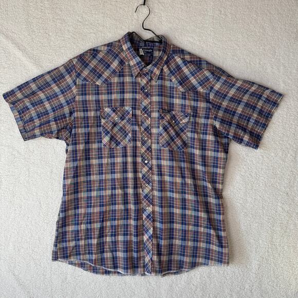 Wrangler Other - Wrangler Mens Button Down XXL Tall Vintage Plaid 80s Western Cowboy